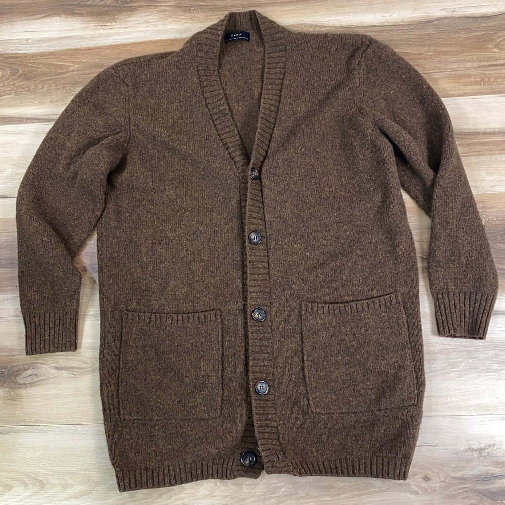 Zara Cardigan Men Large Wool Blend Button Front Brown Modern Casual